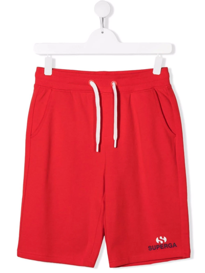 Superga Kids' Logo-print Cotton Track Shorts In Red
