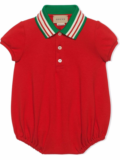 Gucci Babies' Contrasting-collar Romper In Red