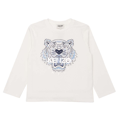 Kenzo Kids' Girl's Tiger Serigraphed T-shirt In 152 Off White