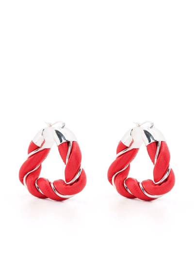 Bottega Veneta Lambskin Leather Hoop Twist Earrings In Scarlet Washed