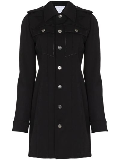 Bottega Veneta 对比缝线结构感衬衫裙 In Black