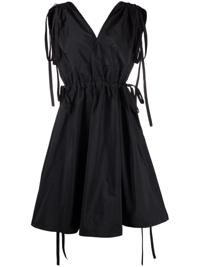 Red Valentino Lace-up Shoulder V-neck Sleeveless Dress In Black