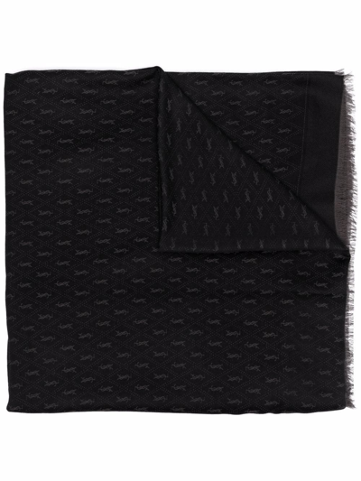 Saint Laurent Monogram Fine-knit Scarf In Black