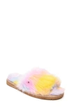 Minnetonka Little Girls Lyla Faux Fur Slide Slippers In Pink Unicorn