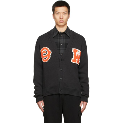 Off-white Logo Patch Knit Cardigan In Black