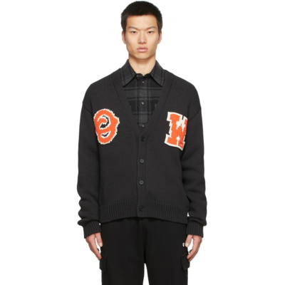 Off-white Logo Patch Knit Cardigan In Black Orange