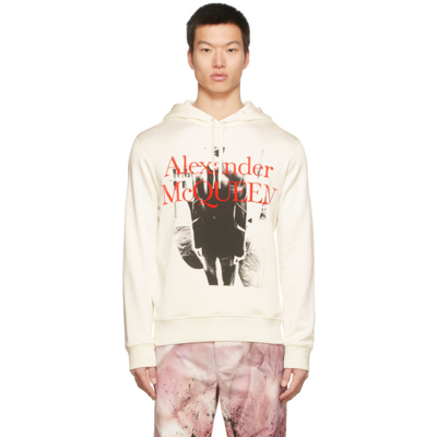 Alexander Mcqueen White Cotton Hoodie With Atelier Print