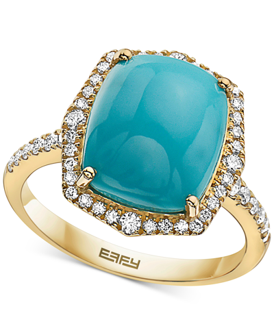 Effy Collection Effy Turquoise & Diamond (3/8 Ct. T.w.) Halo Ring In 14k Gold In K Yellow Gold