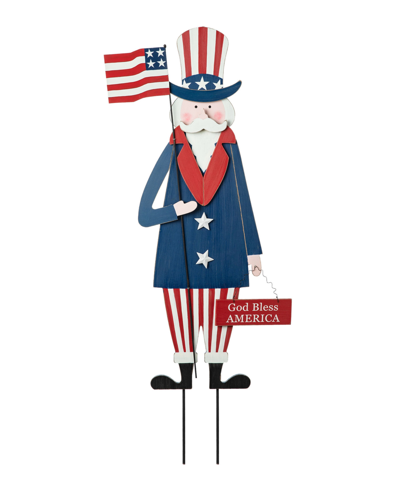 Glitzhome Wooden Patriotic Uncle Sam Yard Stake Or Wall Decor Or Porch Decor Kd, Three Function, 36" In Multi