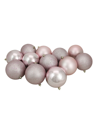 Northlight 12ct Blush Pink Shatterproof 4-finish Christmas Ball Ornaments 4" 100mm