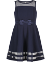 Calvin Klein Kids' Little Girls Illusion Mesh Bow Front Dress In Navy