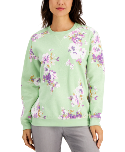 Karen Scott Floral-print Sweatshirt, Created For Macy's In Pastel Green