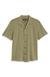 Rag & Bone Avery Knit Short Sleeve Button-up Camp Shirt In Olive