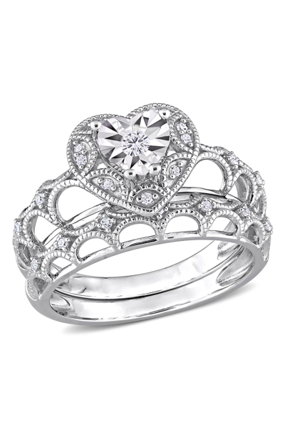 Delmar Sterling Silver Diamond Heart Shaped Crown Ring