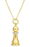 Delmar Yellow Rhodium Plated Sterling Silver Diamond Accent King Chess Charm Pendant Necklace In Gold