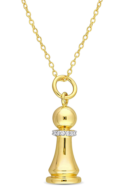 Delmar Yellow Rhodium Plated Sterling Silver Diamond Accent King Chess Charm Pendant Necklace In Gold