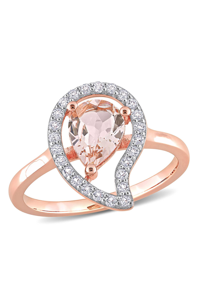 Delmar Pink Rhodium Vermeil Morganite & White Topaz Paisley Ring