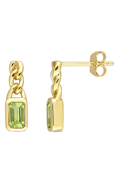 Delmar 10k Yellow Gold Octagon Peridot Chain Link Stud Earrings In Green