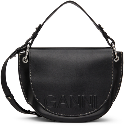 Ganni Black Banner Large Saddle Bag In 099 Black