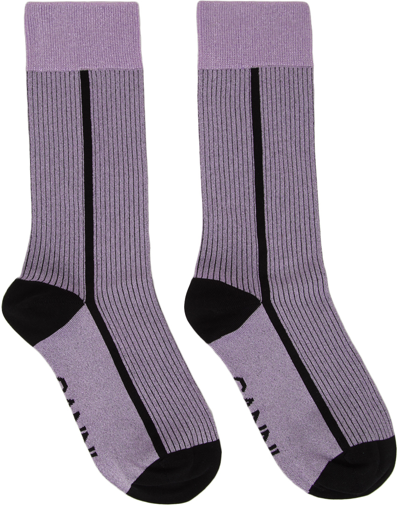 Ganni Purple & Black Lurex Socks In 721 Heliotrope