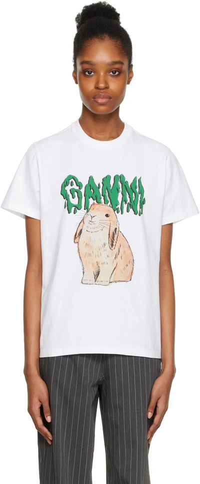 Ganni Printed Organic Cotton-jersey T-shirt In White