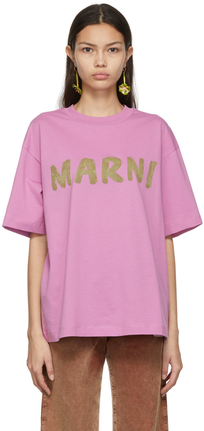 Marni Logo-print Short-sleeve T-shirt In Pink,green