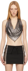 Alexander Wang Cropped Draped Chainmail Halterneck Top In 42 Shiny Silver