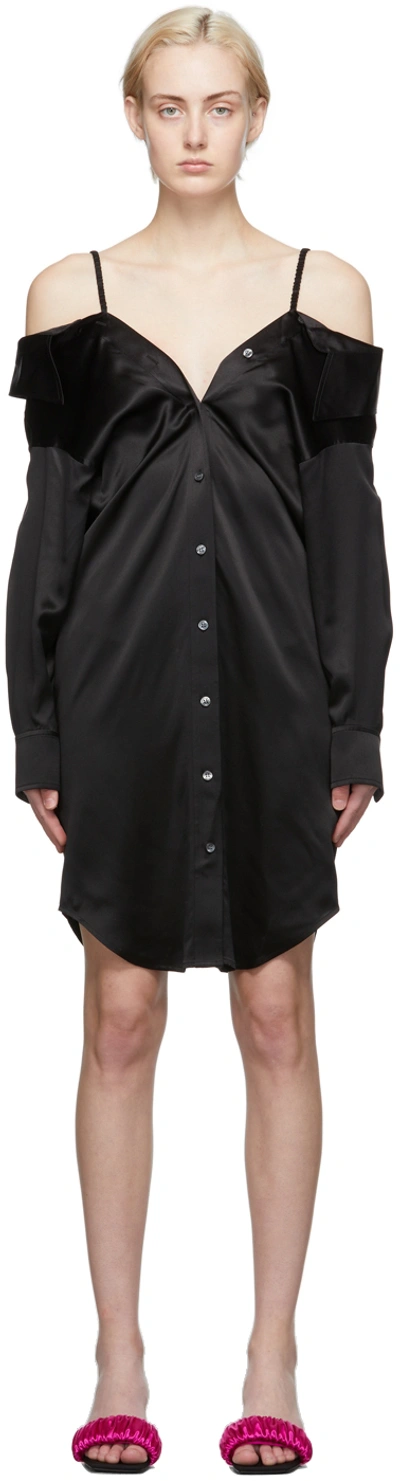 Alexander Wang T Cold-shoulder Silk-charmeuse Mini Shirt Dress In Black