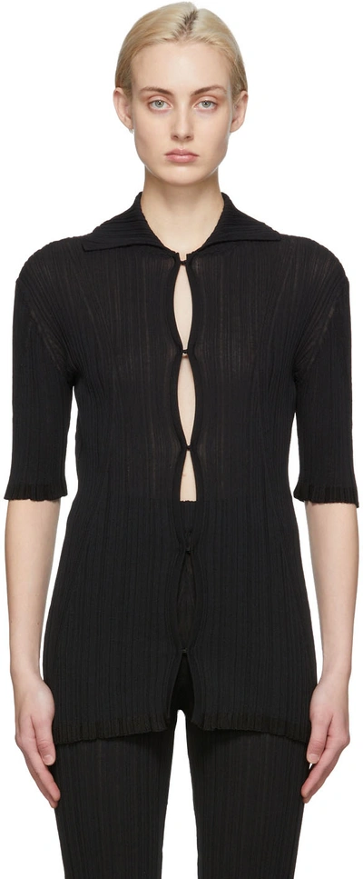Mcq By Alexander Mcqueen Rib Knit Cotton Blend Top In 1000 Darkest Black