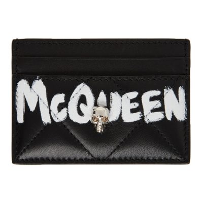 Alexander Mcqueen Black & White Graffiti Card Holder In 1095 Black/ivory