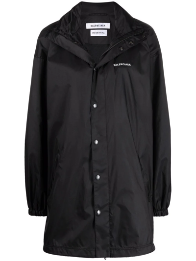 Balenciaga Black Raincoat With Logo Print