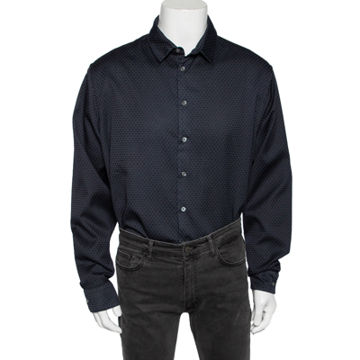 Pre-owned Giorgio Armani Navy Blue & Grey Printed Cotton Button Front Shirt 4xl