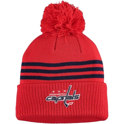 Adidas Originals Adidas Red Washington Capitals Locker Room Three Stripe Cuffed Knit Hat With Pom