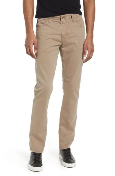 Ag Everett Sueded Stretch Sateen Slim Straight Leg Pants In Stone Barrack