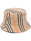Burberry Reversible Icon Stripe Cotton Bucket Hat In Brown