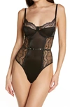 Coquette Embellished Undewire Lace Teddy In Black