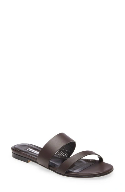 Manolo Blahnik Serrato Strappy Leather Flat Sandals In Brown