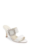 Manolo Blahnik Gable Crystal Buckle Slide Sandal In Neutral