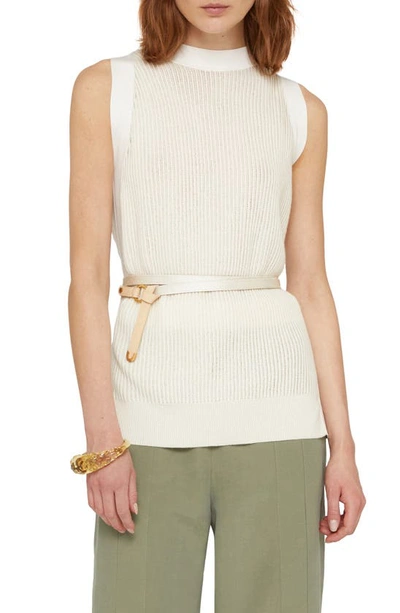 Agnona Ribbed Eyelet Knit Sleeveless Top In Ivory