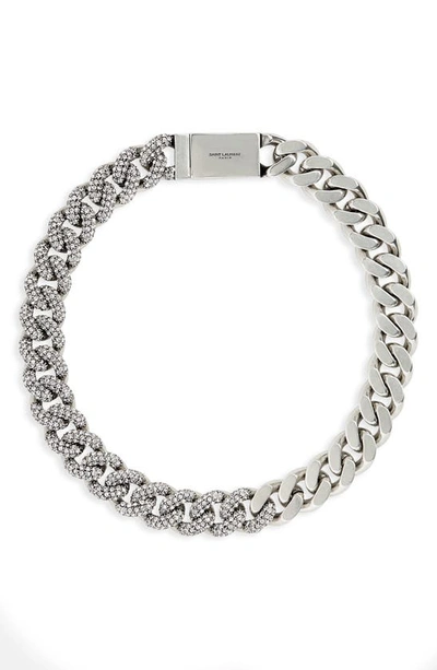 Saint Laurent Crystal-embellished Curb-chain Necklace In Silver