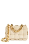 Bottega Veneta Cassette Chain-embellished Padded Intrecciato Suede Shoulder Bag In Porridge