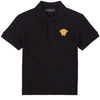 Versace Kids Medusa Logo Embroidered Short-sleeved Polo Shirt In Black
