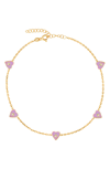 Gabi Rielle 14k Yellow Gold Plated Sterling Silver Crystal Heart Charm Anklet In Gold
