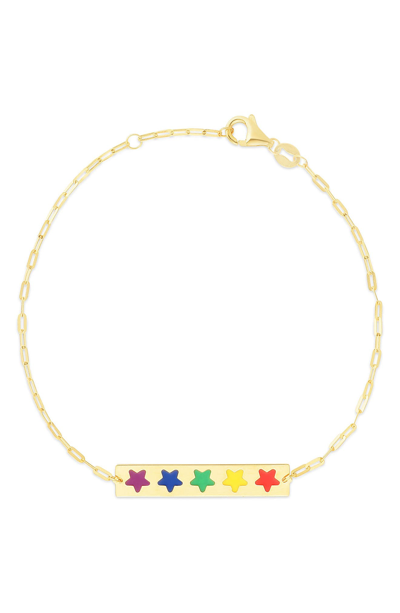 Karat Rush 14k Yellow Gold Rainbow Stars Bar Bracelet In Yellow-rainbow