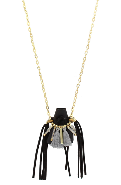 Olivia Welles Mixed Tassel Pouch Necklace In Metallic Gold