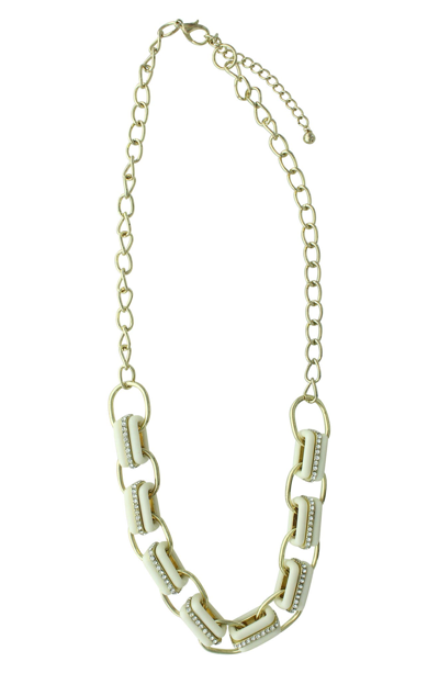 Olivia Welles 14k Gold Plated Crystal Edged Link Necklace In Metallic Gold