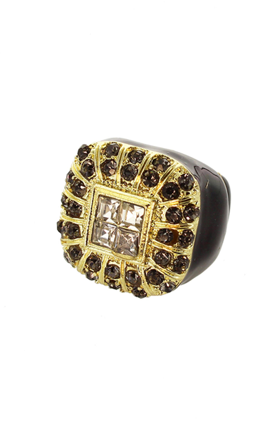 Olivia Welles Crystal & Resin Cocktail Ring In Black
