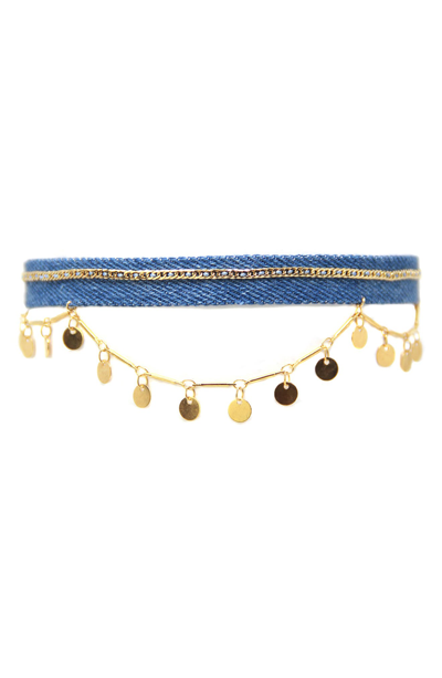 Ettika Denim & Gold Disc Chain Choker Necklace