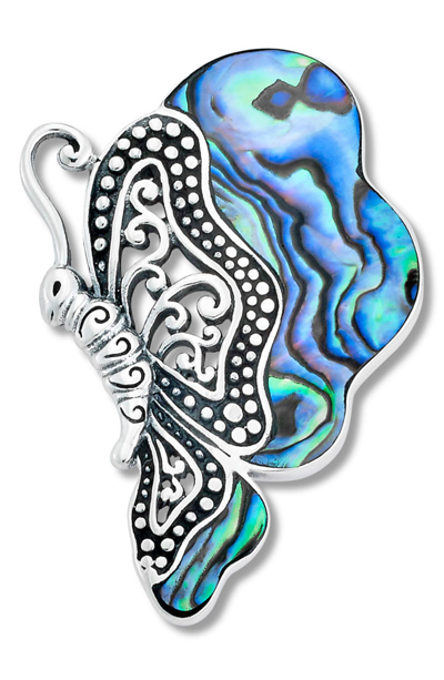 Samuel B. Sterling Silver Abalone Butterfly Pendant In Green And Blue