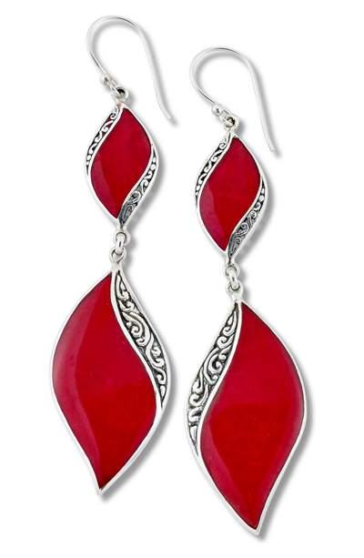 Samuel B. Sterling Silver Coral Freeform Dangle Earrings In Red